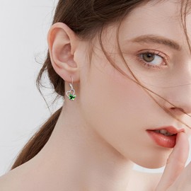 VONALA Butterfly Earrings for Women 925 Sterling Silver Leverback Drop Dangle Earrings with Crystals Butterfly Jewellery Birthday Gifts for Her Girls Mum (Green)
