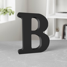 Aruatu 6 Inch Black Wood Letters Unfinished Wood Letters for Wall Decor Decorative Standing Letters Slices Sign Board Decoration for Craft Home Party Projects (B)