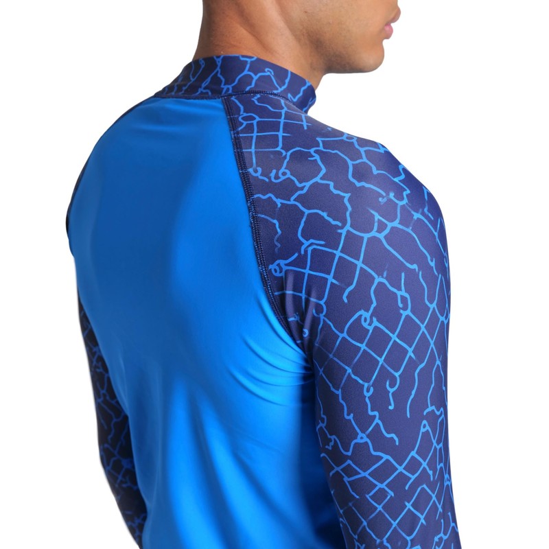 ARENA Men's Vest L/S Allover Rash Guard Shirt, Blue China-navy