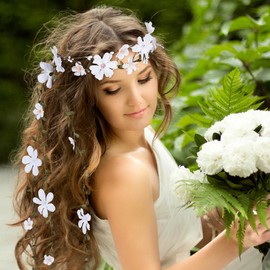 PartyforU Bohemian Flower Hippie Headband Forest Vine Headband - Boho Floral Headpiece Flower for Bridal Wedding (white)