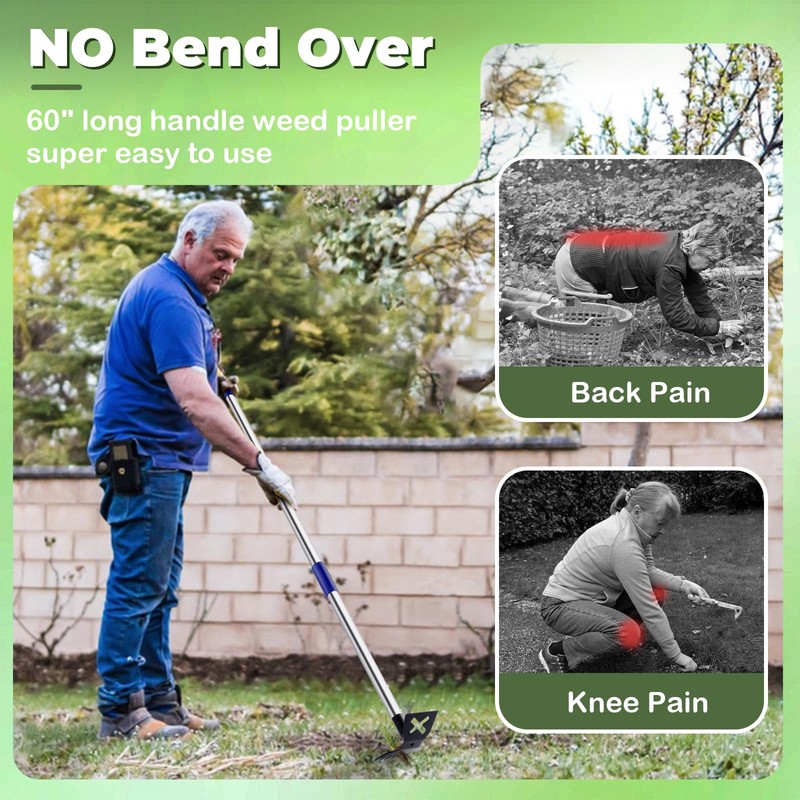 LAWFYMORI Weed Puller Tool with Long Handle, 60'' Weed Remover