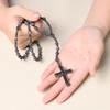 OEMOO Rosary Beads Catholic, 6mm Larvikite Beads Hematite Cross Pendant