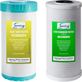 iSpring F2WGB21BKS Whole House 4.5"x10" Water Filtration CTO Carbon Block and GAC+KDF Water Filter Replacement Cartridge Pack Set for WGB21B-KS