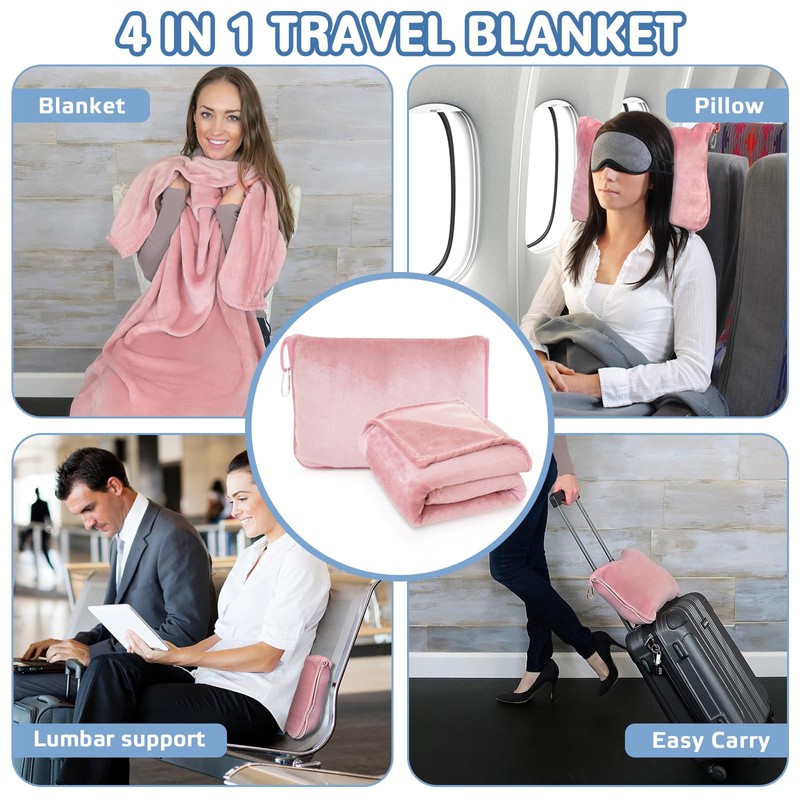 Travel Blanket 2 in 1 with Soft Pillowcase for Men