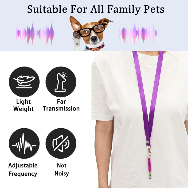 Professional Dog Training Whistle with Lanyard, 3 Adjustable Levels, Ultrasonic