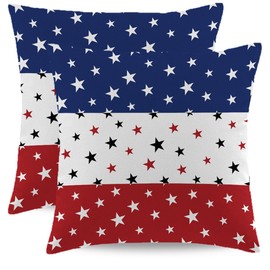 4th of July Pillow Covers 20x20 Inch Memorial Day Patriotic Outdoor Decorative Throw Pillows for Couch, Red Blue White Star Pillowcase American Flag Linen Cushion Cover for Home Couch, Set of 2