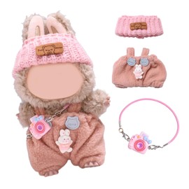 3 Pcs Doll Clothes for 17cm Plush Dolls, Pink Set Include 1 Leggings 1 Beanie 1 Camera, Premium Outfit Birthday Gifts for Women (No Doll)
