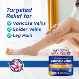 OWELL NATURALS Varicose & Spider Vein Leg Cream 2oz with Vitamin E - Maximum Strength All Natural Formula, Fast Acting Discomfort Reliever for Joint, Muscle, Knee (1 Pack)