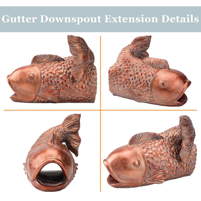 Euiroet Real Koi Sculpture Gutter Diverter Rain,Eco-Friendly Resin Gutter Extender