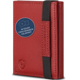 VON HEESEN Slim Wallet with RFID Protection - Men's Small Wallet - Mini Purse Women's Wallet - Card Holder Genuine Leather Card Wallet - Leather Credit Card Holder, red, Mini coin compartment