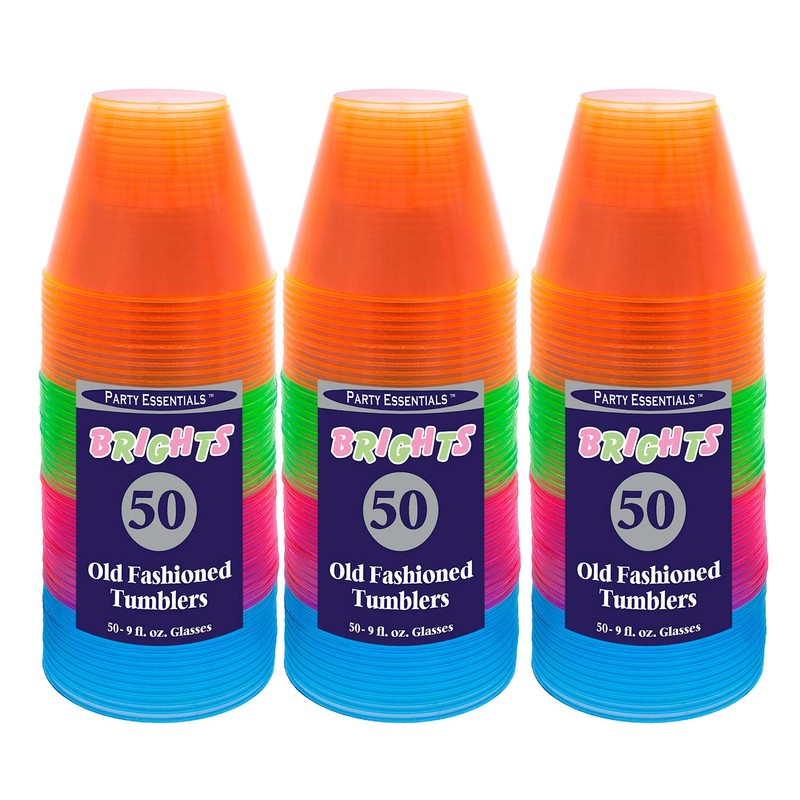 Party Essentials Hard Plastic 9-Ounce Party Cups/Old Fashioned Tumblers, 150-Count,