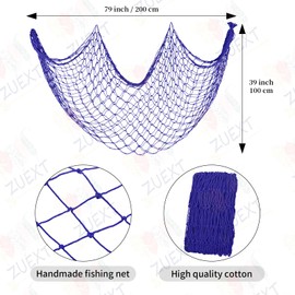 ZUEXT Dark Blue Decorative Fishing Net 80x40 Inch, 2PCS Picture Fish Net, Mermaid Net Cotton Fishnet Wall Hanging Decor for Hawaiian Nautical Beach Party, Fishnet Photo Display Sea Themed Fishnet
