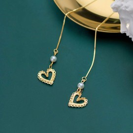 TIFLA Women's Chain Earrings, Pearl, 925 Silver, Heart, Popular Earrings, Hypoallergenic Metal, Sterling Silver, Present, Women's Accessories, Silver Sterling Silver, Cubic Zirconia