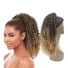 Kinky Curly Drawstring Ponytail Hair Extension, 8 inches, Adjustable Size, 2 Clips, Synthetic (1, 1B, 2, 4, M1B/27, M1B/30, M1B/33) (M1B/30) (M1B/30, 8 Inches)