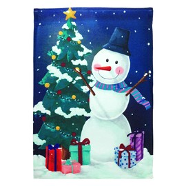 Magnolia Garden Snowman and Tree Winter Night 29 x 42 Large Double Applique Outdoor Holiday House Flag