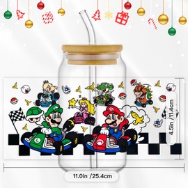 Cartoon UV DTF Cup Wrap Transfer Stickers for 16oz Glass Cups, Rub on Transfers for Crafts Cup Decal Stickers-4Sheets (Black)