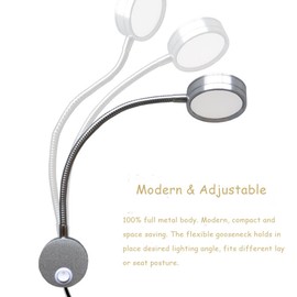 Youngine 5W Plug Wired Flexible Gooseneck Wall Sconce Reading Lamp Art Works Show Accent Light Wall Mount Spot Lamp Fixture with On/off Switch (Round Silver-Warm White)