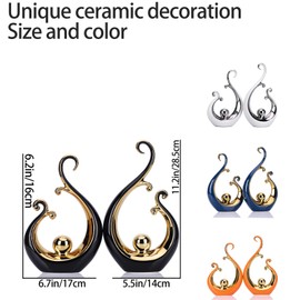 DOVDOV White and Silver Ceramic Abstract Statues Set of 2, Modern Art Deco Accents, Unique Home Decor, Coffee Table Decor, Shelf Decor, Room Decor, Coffee Table Decor Aesthetics.