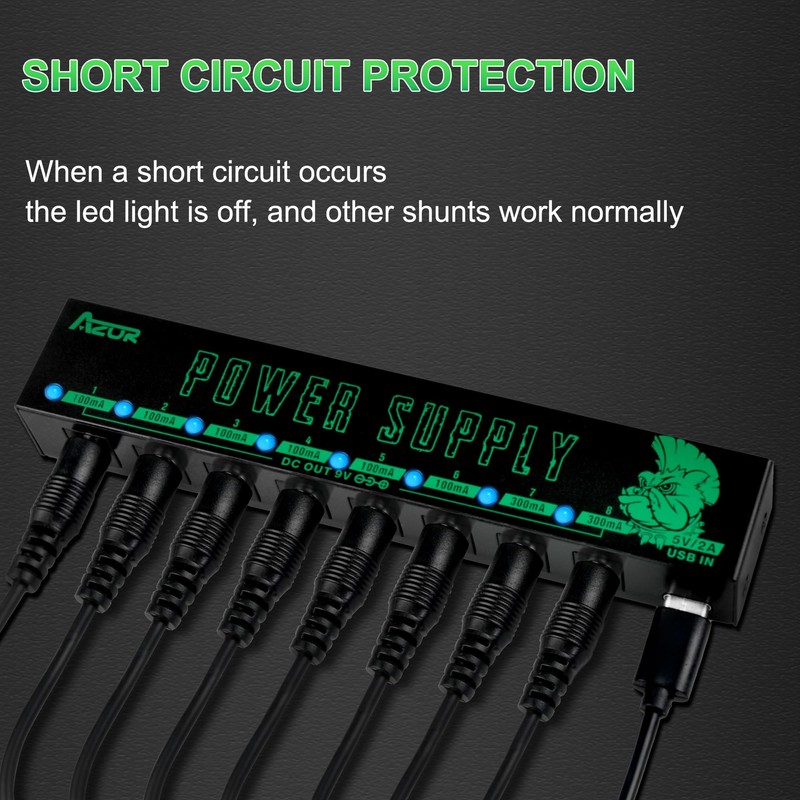 AZOR Guitar Pedal Power Supply for Effect Pedal, 8 Isolated