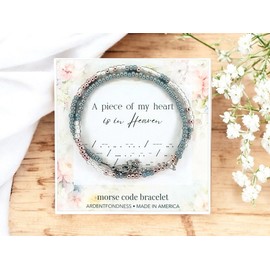 A Piece Of My Heart Is In Heaven Morse Code Bracelet, Memorial Gift for Loss of Husband, Remembrance Jewelry for Her, In Memory of a Loved One Condolence Gift Mom Dad Child Son Grandma Grandpa