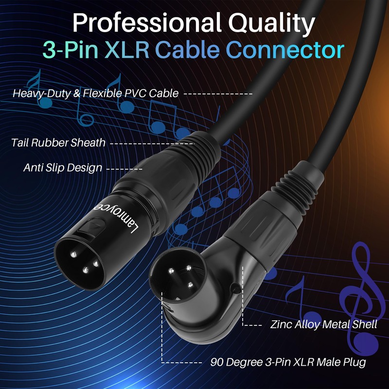 2-Pack Right Angle XLR Microphone Extension Cable Adapter 1.5 Feet,