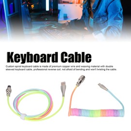 FUZHUI Pro Custom Coiled USB C Cable for Gaming Keyboard, Mix 1.5m Coiled Keyboard Cable, USB C to USB A TPU Cable with Detachable Metal Aviator for Mechanical Keyboards - Fast Data Sync (Type 1)