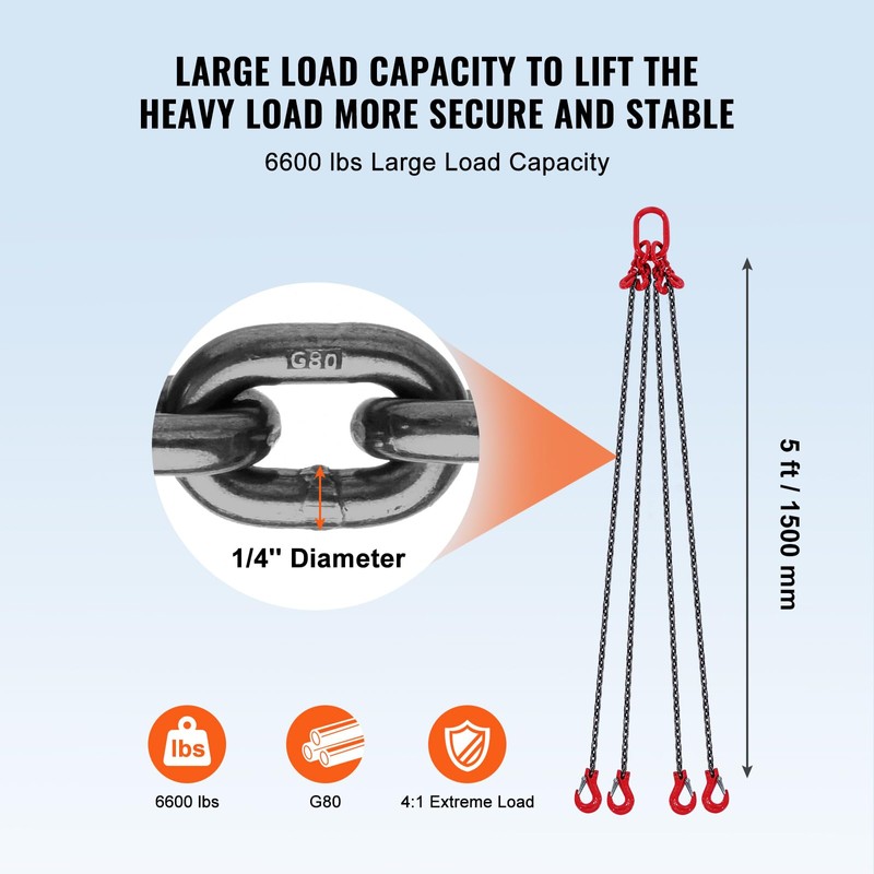 VEVOR Chain Sling, 1/4 inch x 5 ft Lifting Chains