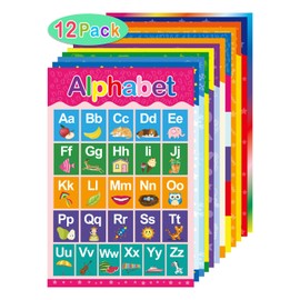 Yoklili 12 Educational Preschool Posters for Toddlers and Kids Classroom Nursery Homeschool Kindergarten Learning Alphabet Numbers Shapes Colors Days, 9 x 13.5 inches