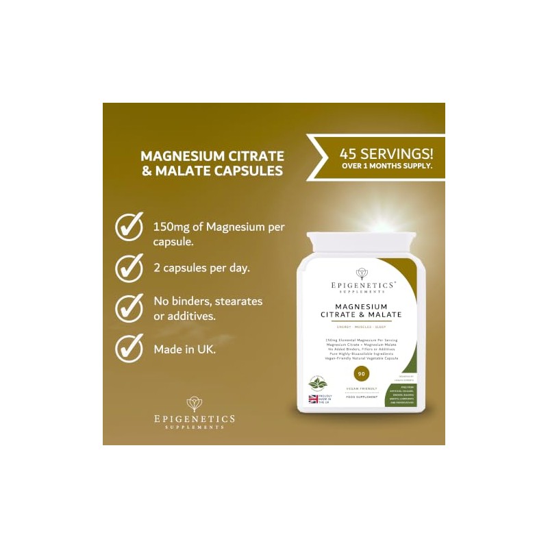 Magnesium Citrate & Malate 150mg | Elemental Magnesium for Energy,