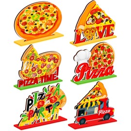 Suzile 6 Pcs Pizza Party Decorations Wooden Pizza Table Centerpieces Birthday Party Favors Decorations for Home Baby Shower Supplies