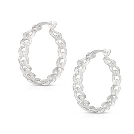 Savlano 925 Sterling Silver Curb Chain Hoop Earrings-18K Gold Plated Link Huggie Earrings for Women Made in Italy Comes with Gift Box (W)