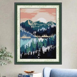 Svarog 14CT Stamped Cross Stitch Kit for Beginners - Easy & Stylish DIY Embroidery with Simple Patterns, Ideal for Women’s Relaxation | Forest Oil Painting 2 | 12.2 x 16.1 inch