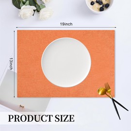 AuraNestle Placemats Set of 6 Linen Type Fabric Cloth Placemats, 19 x 13 Inch Double Layered Thick Wrinkle Free Heat Resistant Table Place, for Dining, Kitchen, Party (Orange, 48 * 33cm)