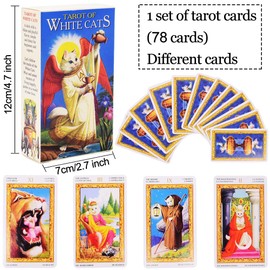 Ksopsdey White Cats Tarot Cat Tarot Cards Set with Colour Box Tarot Cards for Beginners Party Games Card Games for Adults Fate Prediction Cards English Version