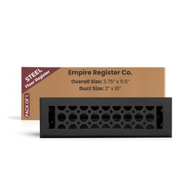 Empire Register Co, Steel Floor Register - 2x10 inch, Honeycomb Design, Textured Black Finish, Heavy Duty Walkable Steel Floor Vents, Metal Damper Attached Air Vents for Home Floor only