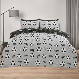 OHS Christmas Football Bedding Single, Ultra Soft Comfy Fleece Bedding for Boys Girls Single Duvet Covers Set Football Quilt Cover with Pillowcase - Grey