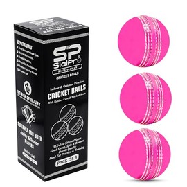 SialPro Soft Cricket Rubber Ball Set Indoor/Outdoor Play for Junior Youth Adult Training, Coaching, Practice Excellent Bounce with Durable Traditional Seams Stitched (Pink Pack of 3)