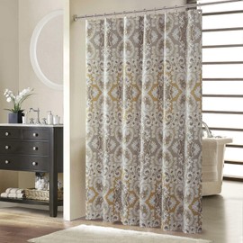 BESTRIPES - Cortina de ducha de tela con estampado de damasco, beige y gris, para baño, cortinas de baño, impermeables, 54 pulgadas de ancho x 72 pulgadas de alto
