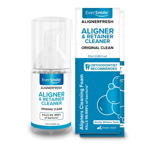EverSmile AlignerFresh Original Clean - AlignerFresh Cleaning Foam for Invisalign & Clear Trays/Aligners. Cleans, Eliminates Bacteria, Whitens Teeth & Fights Bad Breath (2 Pack - 25 ml)