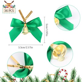 36 Pieces Christmas Bow with Bells Mini Xmas Wreaths Bows Red Green Christmas Ribbon Bows Mini Bowknot Ornaments Wrapping Craft Supplies Bowknot Decoration for Xmas Tree Christmas New Year Gift