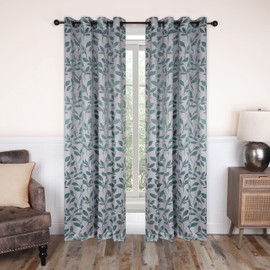 SUPERIOR Blackout Curtains, Room Darkening Window Accent for Bedroom, Sun Blocking, Thermal, Modern Bohemian Curtains, Leaves Collection, Set of 2 Panels, 8 Grommets, 52" x 63", Teal