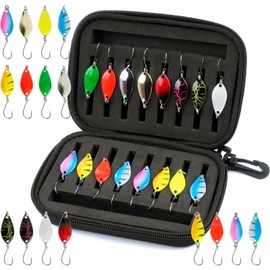 RODISHOMM 16 Pieces Trout Spoons Set, Artificial Bait Spinner and Blinker, 2.5g/3.5g/5g, Fishing Tackle with Storage Box for Pike, Walleye, Perch and Trout