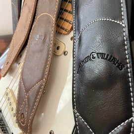 Walker & Williams C-22-BRN Dark Brown Handmade Signature Premium Thick Grain Leather Padded Guitar Strap 3" Wide For Acoustic, Electric, And Bass Guitars