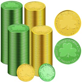 YYBD 200Pcs St. Patrick's Day Lucky Coins Plastic Shamrock Leprechaun Coins Gold Green 3-Leaf Clover Coin Happy St. Patrick's Day Decoration for Irish Festival Party Favors Home Table Decor, 1.34 Inch