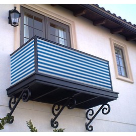 Boen 3' x 16' ft Balcony Privacy Screen, Fence Windscreen Cover UV Protection Weather-Resistant Mesh Cloth Shade Netting with Grommets for Patio, Backyard, Deck, Outdoor Porch, Railing - Blue & White