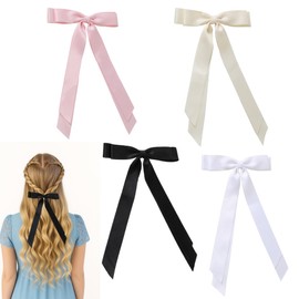 4Pcs Hair Bow Stylish Design Durable Soft Smooth White Hair Bows With Long Tail Exquisite Appearance Pink Bow Multicolor Suitable For Multiple Occasions Casual Wear Cosplay Wedding Travel