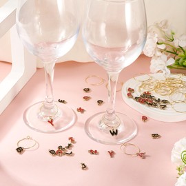 Cheriswelry 2 Sets Wine Glass Charms Wine Charms for Stem Drink Charms Enamel Letter Tags Identifier Charms 11x6.5mm for Wine Tasting Party Accessories(26Pcs/Set)
