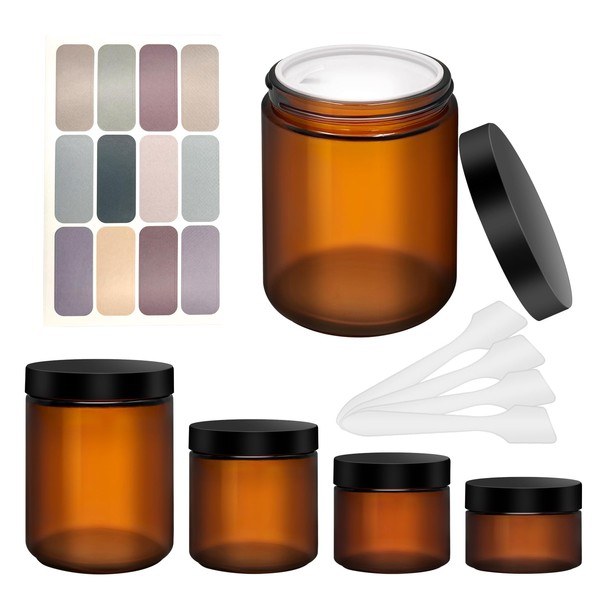 Amber Glass Jar with Lids, 8oz, 4oz, 2oz, and 1oz