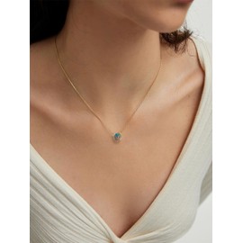 KristLand Silver Chain Opal 925 Sterling Silver Gold-Plated Necklace Silver Opal Necklaces for Women Delicate Round Opal Pendant Gifts for Women Girls, Sterling Silver, Opal