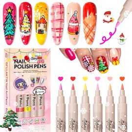 GELLAKTIK 6 Colors Nail Art Pens Set, 3D Nail Polish Pens Quick-Drying Acrylic Paint Markers, Dotting Liner Brush for DIY Nail Design, Home & Salon Manicure Tools